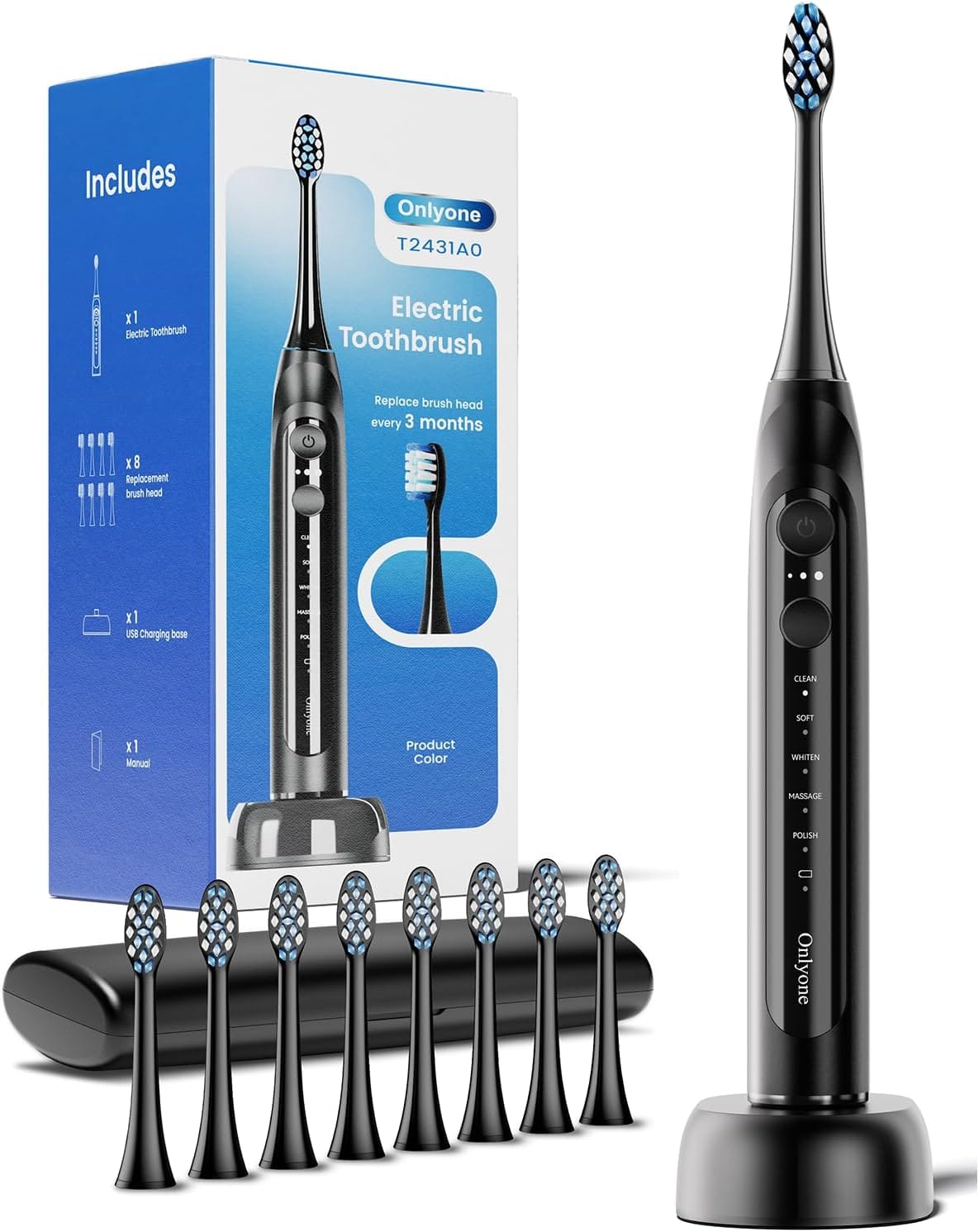 Onlyone Electric Toothbrush 68% Off β Complete Kit with 8 Brush Heads & Travel Case for Just $8.98