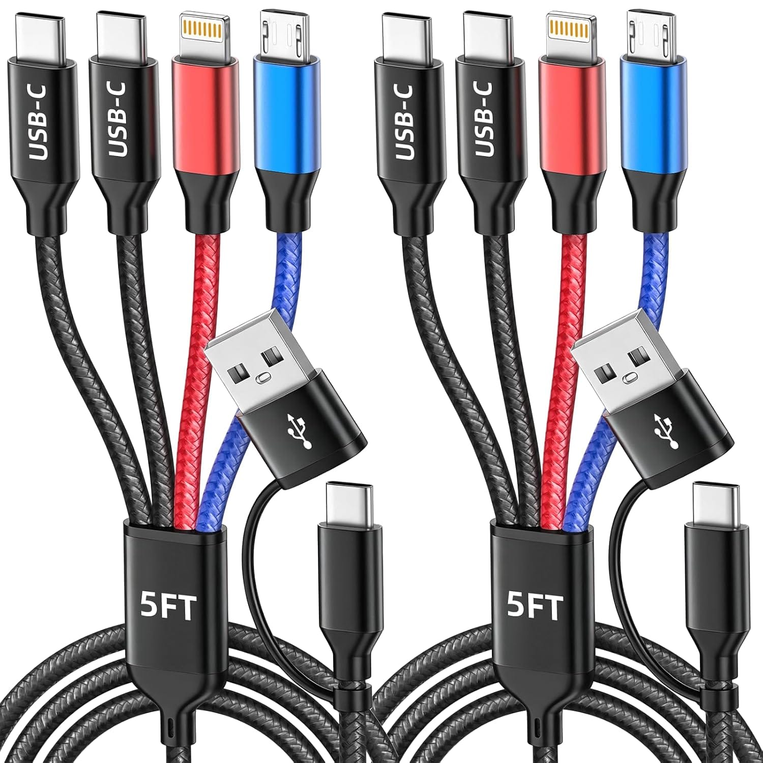 2-Pack 5-Ft. MPATIBY 4-in-2 Multi Charging Cable (Multicolored) 50% Off – Just $7.49 with Code (Reg. $14.99)