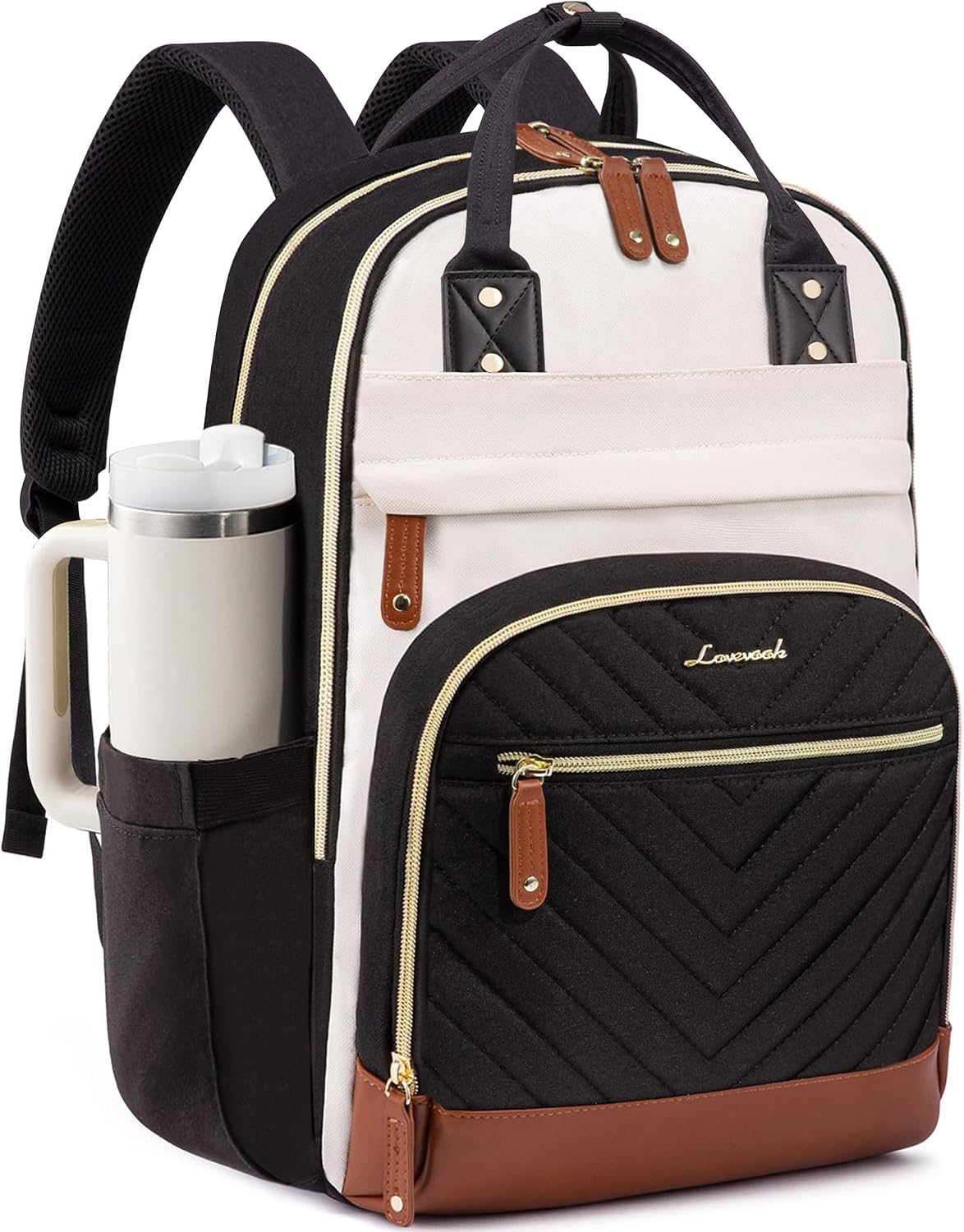 15.6" LOVEVOOK Laptop Backpack with Tumbler Holder (Beige-Black-Brown) 50% Off – Just $14.99 with Code (Reg. $29.99)