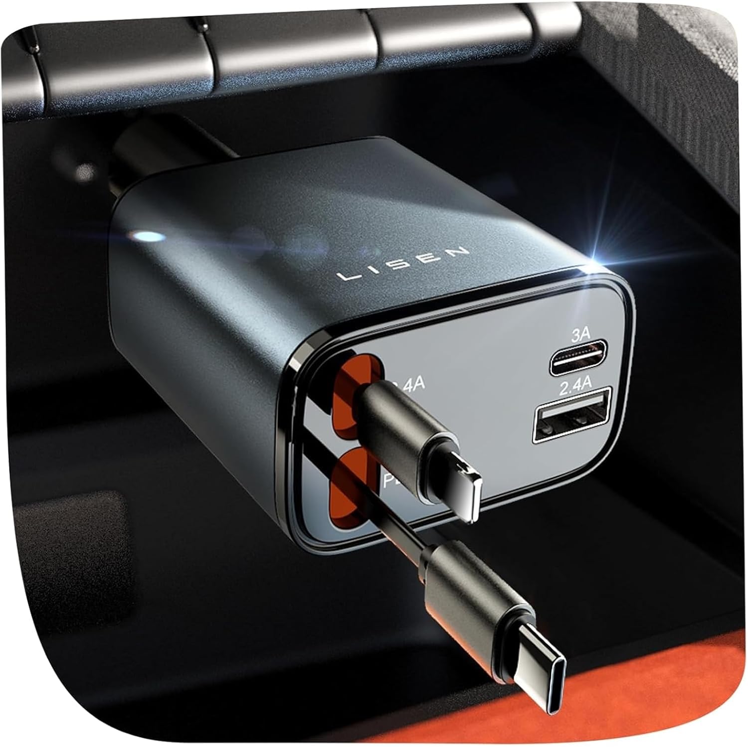 LISEN 84W 4-Port Retractable Car Charger with Built-In USB-C & Lightning Cables 44% Off – Just $11.28 with Code (Reg. $19.99)