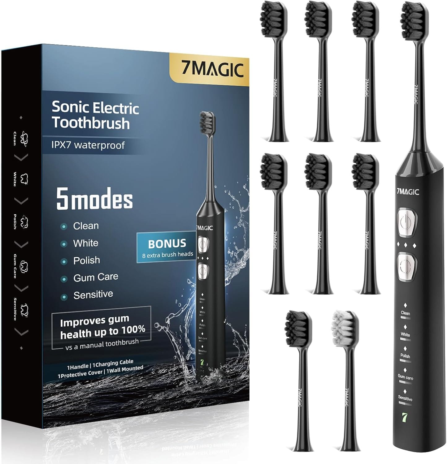 7MAGIC Sonic Electric Toothbrush with 8 Heads & 180-Day Runtime 50% Off – Just $11.99 with Code (Reg. $23.99)