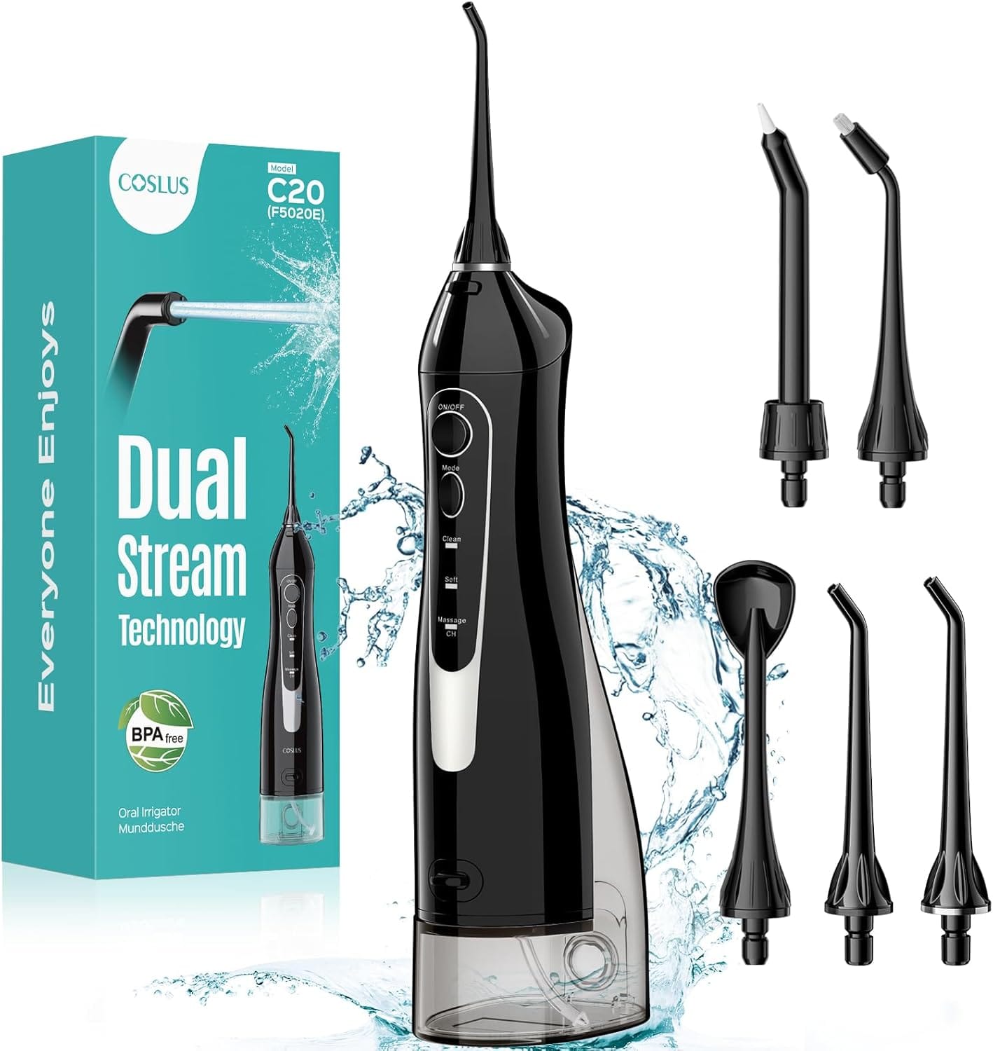 COSLUS Cordless Rechargeable Water Dental Flosser (Black, Professional Set) 81% Off – Just $7.99 with Code (Reg. $42.99)