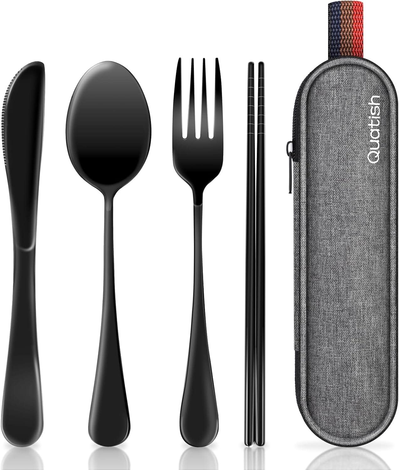 Quatish Portable Stainless Steel Travel Utensils (5-Piece, Black) 25% Off โ Just $7.49 (Reg. $9.99)