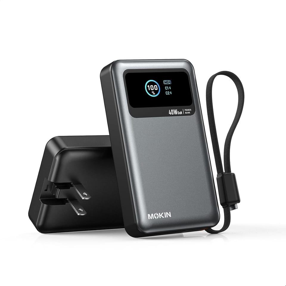 MOKiN 3-in-1 10,000mAh 40W Portable Charger (with Wall Plug & Built-In USB-C Cable) 50% Off – Just $13.49 with Code (Reg. $26.99)