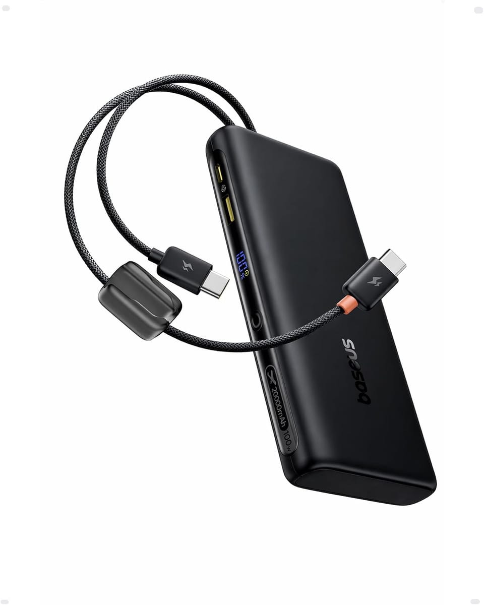 Baseus 20000mAh 100W Power Bank with Built-in Dual USB-C Cables 58% Off – Just $33.29 with Code (Reg. $79.99)