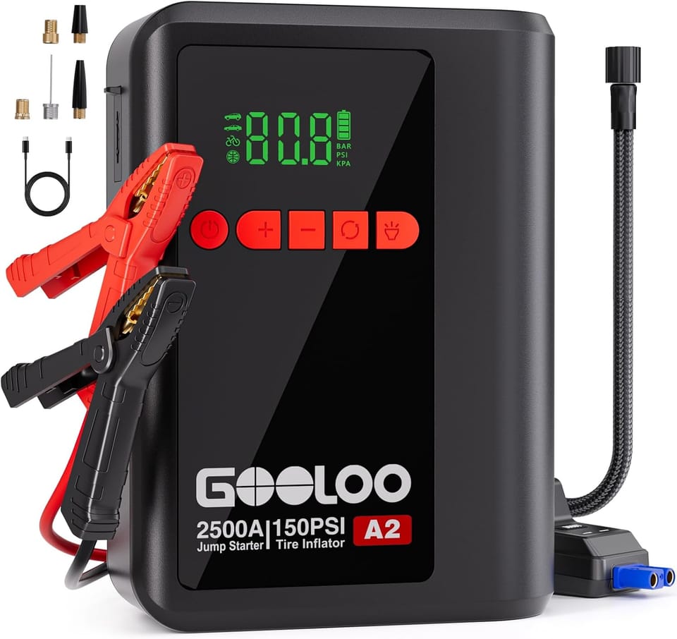 Gooloo 2500A Jump Starter with 150 PSI Air Compressor Prime Deal – Just $32.49 with Code (Reg. $56.99)